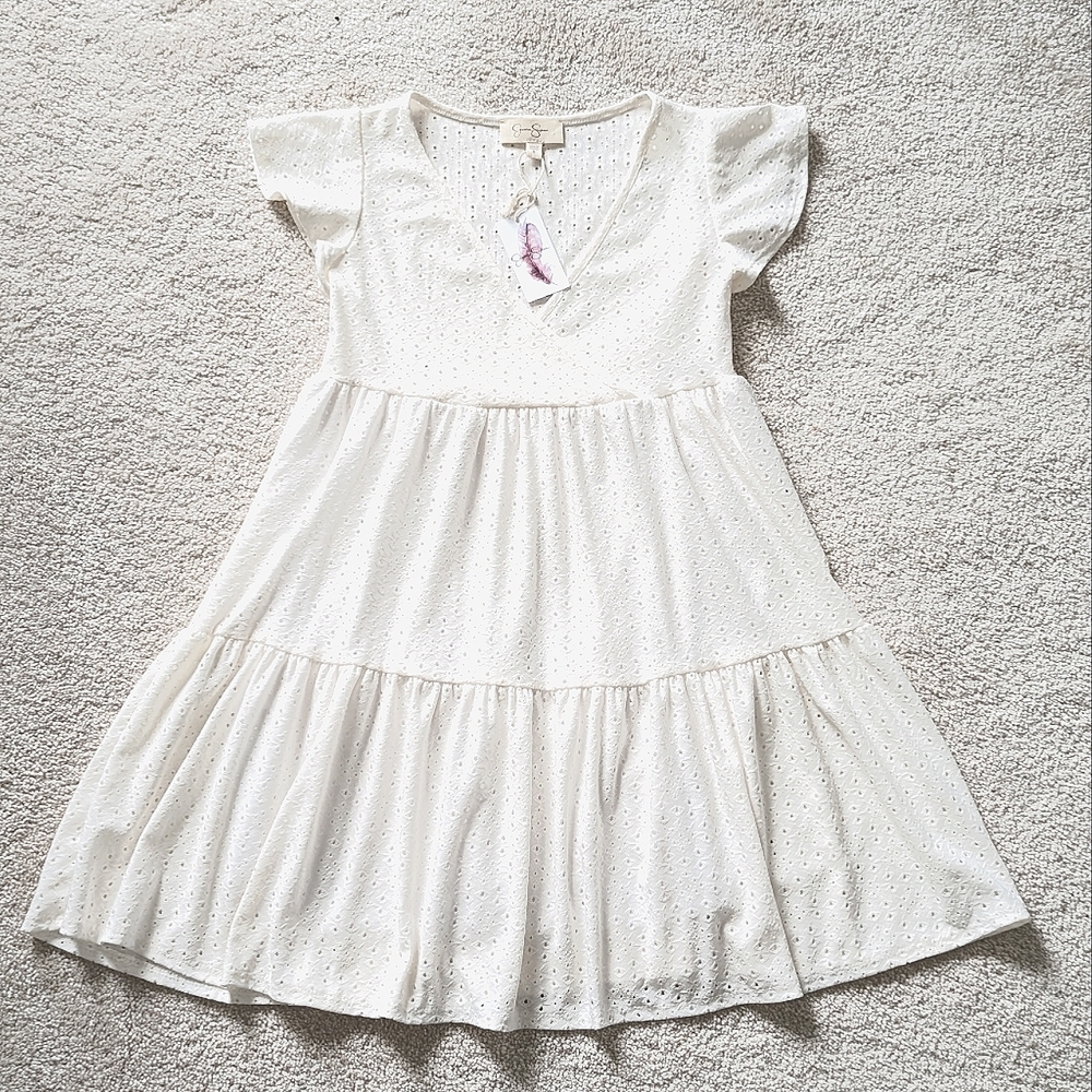 Jessica Simpson white eyelet baby doll mini dress S NWT